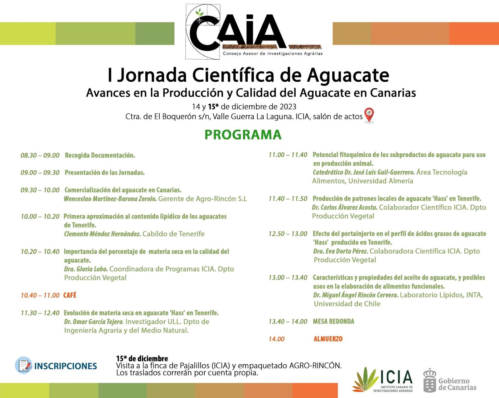 I Jornada Científica de Aguacate. Avances en la producción y calidad del aguacate en Canarias